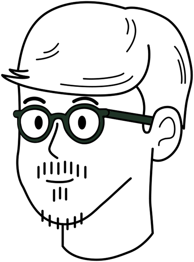 Ilustração do rosto do Marcos, de óculos